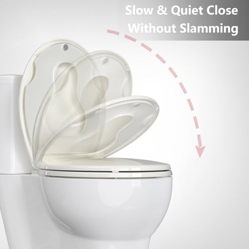 Round Toilet Seats with Toddler Seat Built In, Potty Training Toilet Seat Round Fits Both Adult and Child，with Slow Close and Magnets,Safe PP Material Easy Clean,Biscuit - color: Biscuit, size: Round with Toddler Seat