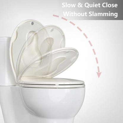 Round Toilet Seats with Toddler Seat Built In, Potty Training Toilet Seat Round Fits Both Adult and Child，with Slow Close and Magnets,Safe PP Material Easy Clean,Biscuit - color: Biscuit, size: Round with Toddler Seat
