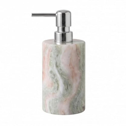 Natural Marble Soap Dispenser, Round Stone Hand Soap Pump for Bathroom & Kitchen Countertop, Rust-Proof Stainless Steel Pump, Heavy Duty Refillable Lotion Dispenser (1, Jade Blossom) - color: Jade Blossom