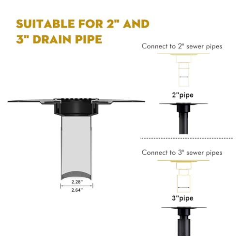4” Shower Drain Grate Kit with Flange, Fits Schluter Kerdi-Drain | Square Shower Drain with 2 Inch ABS Flange, Adjustable Collar, SUS 304 Stainless Steel Grate, For Bathroom, Brushed Brass - color: Brushed Brass, size: 4 Inch Kit with Flange