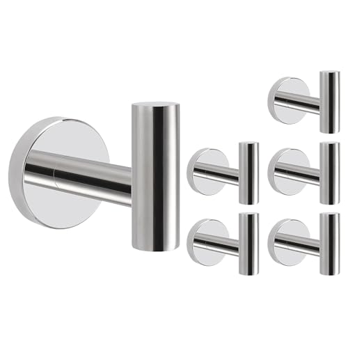 Livabber Bathroom Towel Hooks, 304 Stainless Steel Robe Shower Hooks Wall Mounted, Heavy Duty Towel Hangers for Bathroom Kitchen Bedroom (6 Pack, Chrome) - color: Chrome, size: 6 Pack