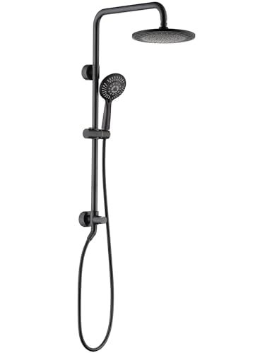 BRIGHT SHOWERS Shower System, 9 Inch Rain Shower Head with 5-Function Hand Shower, Dual Shower Combo with Height Adjustable Holder, Solid Brass Rail, 60 Inch Stainless Steel Hose, Oil-Rubbed Bronze - color: Oil Rubbed Bronze, size: 1.8 Gallon Per Minute