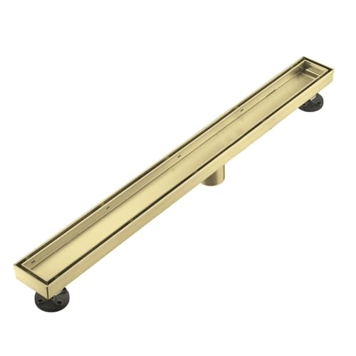 AVSIILE Linear Shower Floor Drain, Brushed Gold 32 Inch 304 Stainless Steel Bathroom Drains Kit, Rectangular Shower Trench Drain with Reversable Tile-in Pattern Drain Cover & Hair Catcher - color: Brushed Gold, size: 32 Inch