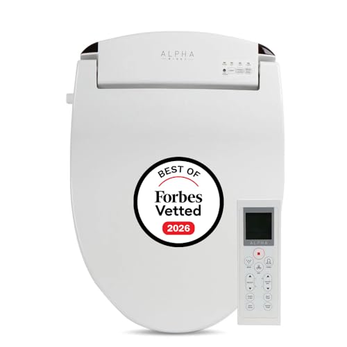 ALPHA BIDET JX2 Elongated Bidet Toilet Seat, White, Endless Warm Water, *NEW* Bowl Mist, LED Light, Quiet Operation, Wireless Remote, Stainless Steel Nozzle, Sittable Lid, 3 Year Warranty - color: White, size: Elongated