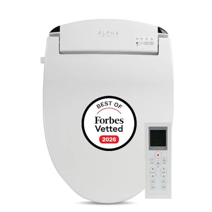 ALPHA BIDET JX2 Elongated Bidet Toilet Seat, White, Endless Warm Water, *NEW* Bowl Mist, LED Light, Quiet Operation, Wireless Remote, Stainless Steel Nozzle, Sittable Lid, 3 Year Warranty - color: White, size: Elongated