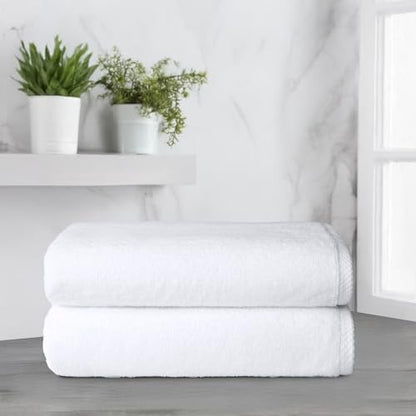 Amazon Basics 2-Piece Quick-Dry Oversize Bath Towel, 100% Cotton, 62" x 30", White - color: White, size: 2 Piece, style: Bath Sheet (Pack of 2)