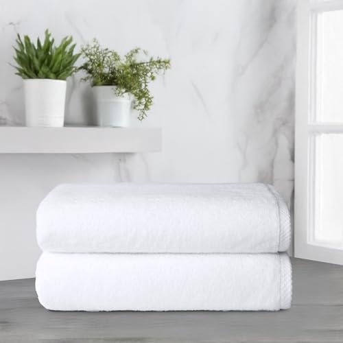 Amazon Basics 2-Piece Quick-Dry Oversize Bath Towel, 100% Cotton, 54" x 30", White - color: White, size: 2 Piece, style: Bath Towel (Pack of 2)