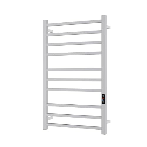 SATOH Towel Warmer for Bathroom Heated Towel Rack Wall Mounted Electric Drying Rail with Plug-in Installation & Timer Stainless Steel Hot Towel Warmer - 88cm x 53cm (Polished Chrome)