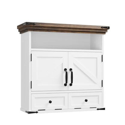 Bathroom Wall Cabinet, Farmhouse Medicine Cabinet with Door, 8.9"D x 25.6"W x 24.8"H, Wall Mounted Bathroom Cabinet with Adjustable Shelf, Wall Storage Cabinet for Laundry Room & Kitchen(White) - size: 8.9"D x 25.6"W x 24.8"H
