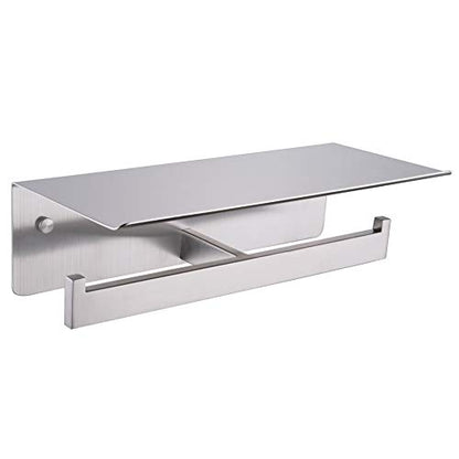 Dual Roll Toilet Paper Holder, Brushed Nickel, 304 Stainless Steel | Multiuse Top Shelf, Air Freshener & Tissue Storage, Space-Saving Wall Design, Home & Office Restroom Use - color: Brushed Nickel, size: Double Rod