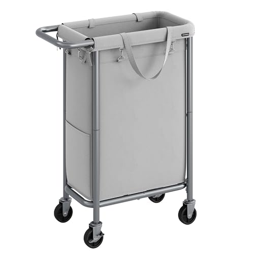 SONGMICS Laundry Basket with Wheels, Rolling Laundry Hamper, 23.8 Gallons (90 L), Removable Liner, Steel Frame with Handle, 24 x 11.4 x 31.9 Inches, Dove Gray URLS003G01 - color: Dove Gray, size: 90 L (1-Section)