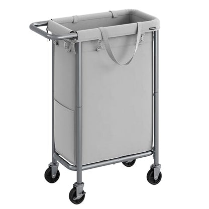 SONGMICS Laundry Basket with Wheels, Rolling Laundry Hamper, 23.8 Gallons (90 L), Removable Liner, Steel Frame with Handle, 24 x 11.4 x 31.9 Inches, Dove Gray URLS003G01 - color: Dove Gray, size: 90 L (1-Section)