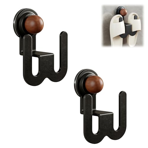 2‑Pack Suction‑Cup Slipper Rack, No‑Drill Wall Mount | Water‑resistant carbon‑steel build. Tool‑free mount for slippers,towels & small accessories in bathroom,kitchen and entryway - color: Black