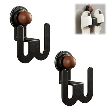 2‑Pack Suction‑Cup Slipper Rack, No‑Drill Wall Mount | Water‑resistant carbon‑steel build. Tool‑free mount for slippers,towels & small accessories in bathroom,kitchen and entryway - color: Black