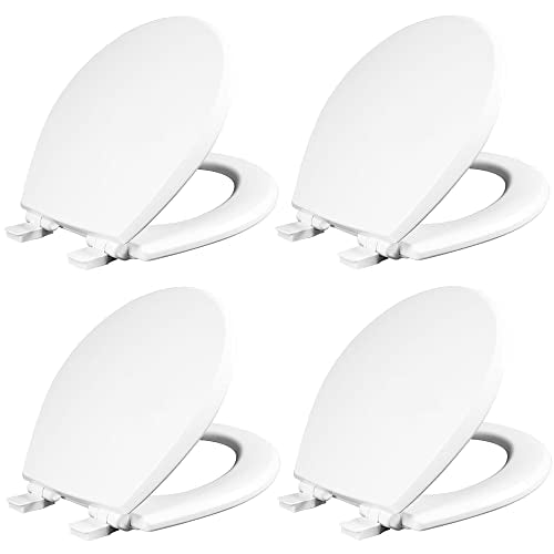 Mayfair Cassel Slow Close Toilet Seat, Easy Clean, Non Slip Premium Wood Seat, Easy Install, Made in USA, Round, White, 4-Pack - size: Round, style: 4 - Toilet Seats