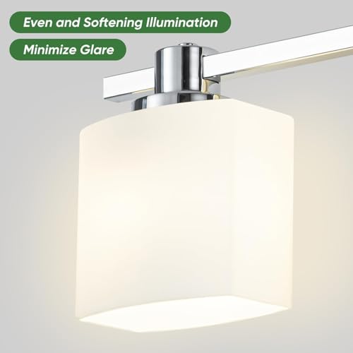 32 Inch Chrome Bathroom Light Fixtures Over Mirror 4 Light Bathroom Vanity Light Silver Modern Industrial Makeup Lighting Wall Sconce Shower Farmhouse Rustic Milk Glass Lamp Above Desk Sink - color: Polished Chrome, size: 32 Inches