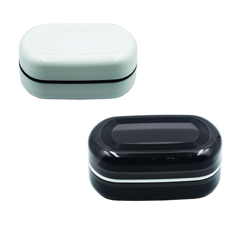 2 Pack Travel Soap Case Holder,Portable Soap Box with Draining Layer for Shower,Bathroom,Camping,Hiking,Gym (Black and White) - color: 2 Pack Black and White Soap Case