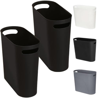 3.2 Gallon Slim Waste Basket, 2 Pack Small Wastebasket Plastic Narrow Trash Can with Handles, 12L Slim Garbage Container Bin for Narrow Space (Black) - color: Black
