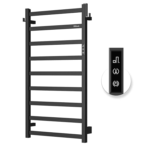 Z&Zhanle Heated Towel Racks for Bathroom, 9-Bar Towel Warmer Rack for Bathroom, Wall Mounted Towel Warmer, Electric Towel Drying Rack with Timer, Carbon Steel Matte Black, Plug-in/Hard-Wired