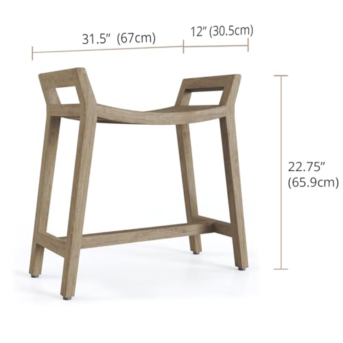 Patented Asia Ascend Mist-Shield Teak Shower Bench with Elevated Height | Durable, Water-Resistant Teak, Shower Chair & Shaving Foot Rest, Indoor/Outdoor Use