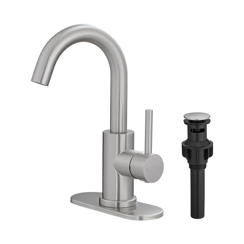 Bathroom Faucet, Single Hole Bathroom Sink Faucet | Single Handle Vanity Faucet with Deck Plate, 360° Swivel Stainless Steel for RV, Bar Sink, Lavatory - color: Brushed Nickel, style: Rotatable