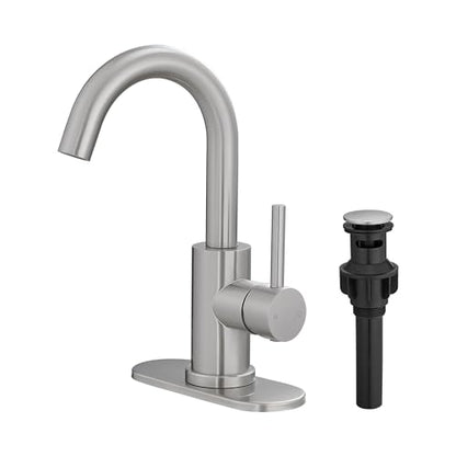 Bathroom Faucet, Single Hole Bathroom Sink Faucet | Single Handle Vanity Faucet with Deck Plate, 360° Swivel Stainless Steel for RV, Bar Sink, Lavatory - color: Brushed Nickel, style: Rotatable
