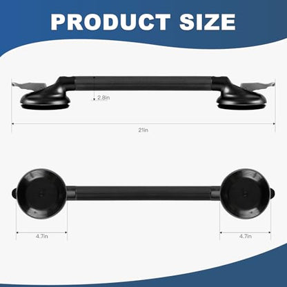 21-Inch Shower Handle - Upgraded Grab Bar with Strong Suction Cups for Bathtub & Shower Safety, Ideal for Seniors, Elderly, Disabled - Black