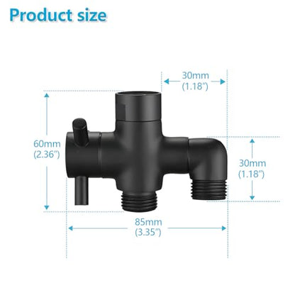 PDPBath Brass 3 Way Shower Arm Diverter Valve for Handheld Shower Head and Fixed Shower Head, G1/2 Universal Connection - Matte Black - color: Matte Black