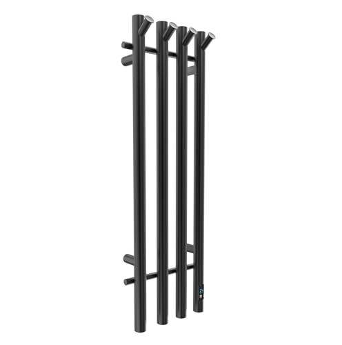 Heated Towel Rack, Gold 4-Bar Wall Mounted Towel Warmer with Timer, Vertical Round Electric Towel Heater, 11.8 x 37.4 x 4.21 Inches (Black) - color: Black