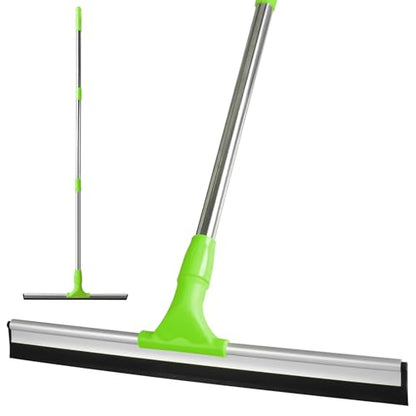 17.2"Professional Floor Scrubber Shower Squeegee,Double Flexible Rubber Silicone Broom with Long Stainless Steel Handle for Swimming Pool, Concrete Floors,Shower Tiles,Garages,Windows,Pet Hair Removal