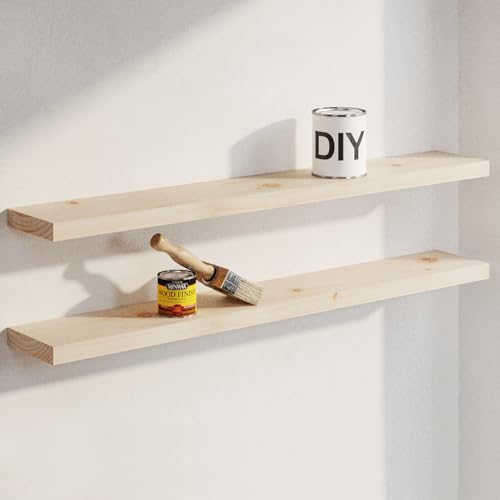 36 inch Wood Floating Shelves, High End Solid Natural Wood 36inch Large Floating Shelf Bathroom, Unfinished Wooden Floating Shelves for Wall, Heavy Duty Bracket, 36 X 6.5 X 1.75 in, Set of 2 - color: Unfinished - Raw Sanded Pine (Diy), size: 36 inch