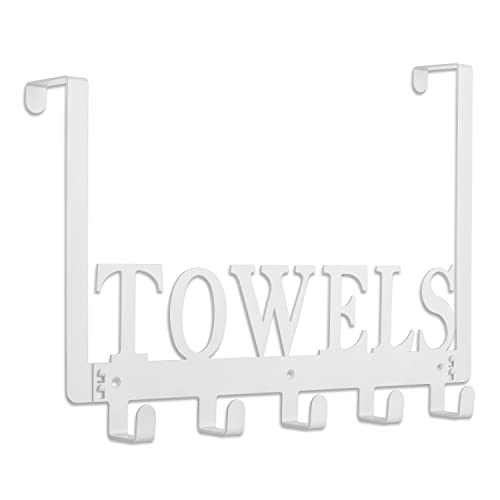 Kuhome Towel Hooks Over The Door Hooks Hangers Wall Mount Towel Rack Towel Holder for Bathroom, Storage Coat Hooks for Home Decor Metal Organizer for Towel Clothes Bag Robe(White) - color: White, size: 5 Hooks