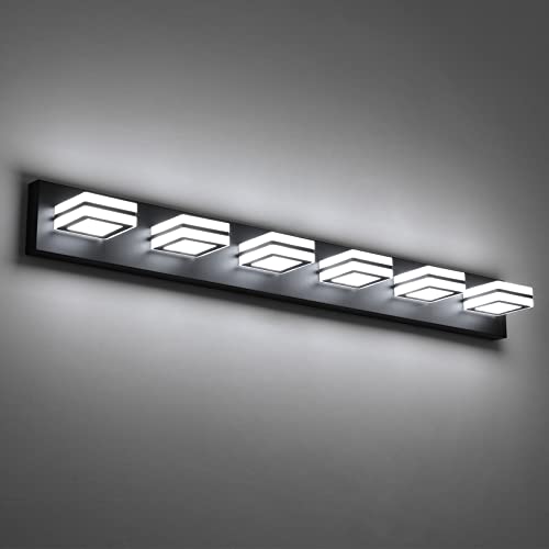 Ralbay Modern Black Bathroom Light Fixtures 6 Lights Up and Down Modern LED Bathroom Vanity Lights Over Mirror Acrylic Rotatable Matte Black Bath Wall Lighting - color: Black, size: 6 Light