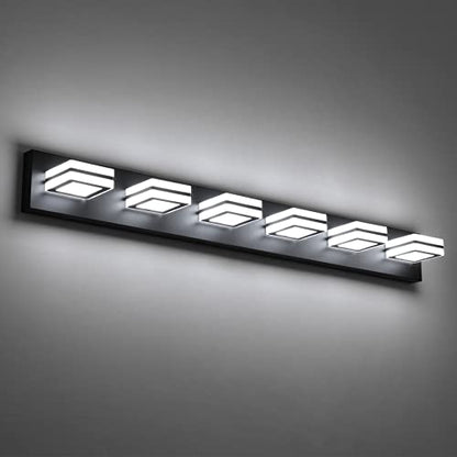 Ralbay Modern Black Bathroom Light Fixtures 6 Lights Up and Down Modern LED Bathroom Vanity Lights Over Mirror Acrylic Rotatable Matte Black Bath Wall Lighting - color: Black, size: 6 Light