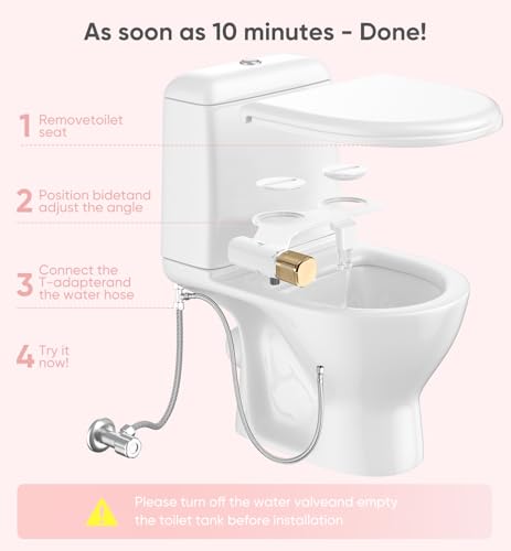 Ultra-Slim Bidet Attachment, Posterior&Feminine Wash-(Retractable Dual Nozzles), Non-Electric Bidet Attachment for Toilet Seat, Adjustable Fresh Cold Water Pressure, Stainless Steel Inlet (Gold)