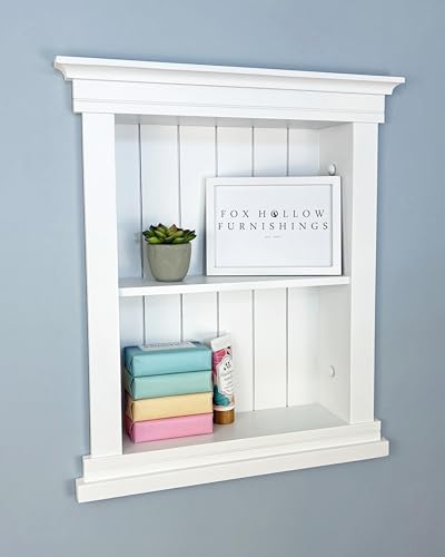 14x18 Elliot Craftsman Recessed Wood Wall Niche, Open Medicine Cabinet Replacement, in The Wall Bathroom Cabinet Insert Shelves, Made in North America, NO MDF, Beadboard, White - color: White Beadboard