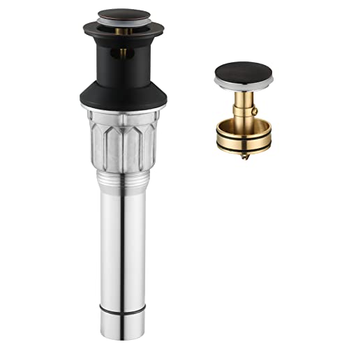 All Metal Bathroom Sink Drain with Overflow, Stainless Steel Pop Up Drain for Lavatory Vanity Vessel Sink, Oil Rubbed Bronze, 2108503 - color: Oil Rubbed Bronze, style: With Overflow