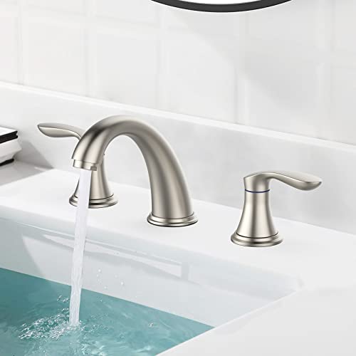 Bathroom Sink Faucet, Faucet for Bathroom Sink, Widespread Brushed Nickel Bathroom Faucet 3 Hole with Plastic Pop Up Drain and cUPC Lead-Free Hose - (Brushed Nickel 2 Packs) - color: Brushed Nickel, size: 8 inch 2 packs