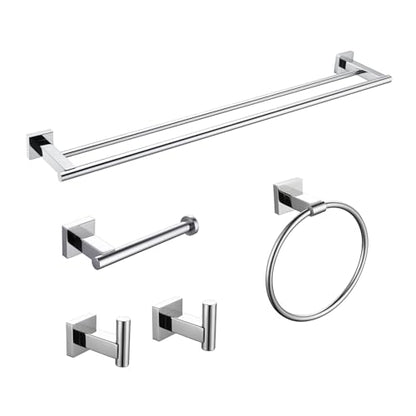 Miyili SUS304 Stainless Steel 5-Piece Bathroom Accessories Set with 30" Double Towel Bar, 5" Toilet Paper Holder, Towel Ring, 2 x Robe Hooks Bath Hardware Kit Wall Mount, Poilshed - color: Polished