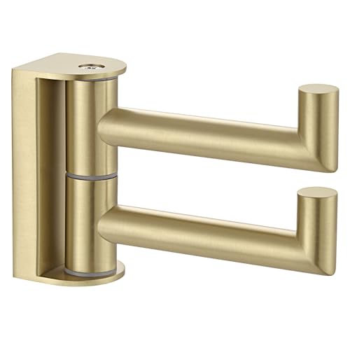 Suyar Brushed Gold Swivel Double Towel Hook, Bathroom Coat Robe Holder | SUS304 Stainless Steel Dual Hand Towel Hook, Space-Saving Solution, Wall Mounted - color: Brushed Gold, size: 1 Pack