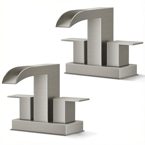 FORIOUS Waterfall Bathroom Faucet 4 Inch Centerset 2 Pack Brushed Nickel | Bathroom Faucets 2 or 3 Hole 4 Inch Two Handles with Pop-up Drain and 24" Supply Lines, for Vanity RV Farmhouse Laundry Room - color: Stainless Steel x 2