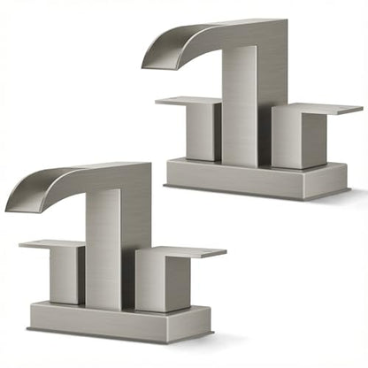 FORIOUS Waterfall Bathroom Faucet 4 Inch Centerset 2 Pack Brushed Nickel | Bathroom Faucets 2 or 3 Hole 4 Inch Two Handles with Pop-up Drain and 24" Supply Lines, for Vanity RV Farmhouse Laundry Room - color: Stainless Steel x 2