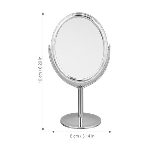 DECHOUS Double-Sided Oval Desktop Makeup Mirror Silver, Rotatable Beauty Vanity Mirror with Swivel Stand for Home Dressing Table and Personal Grooming