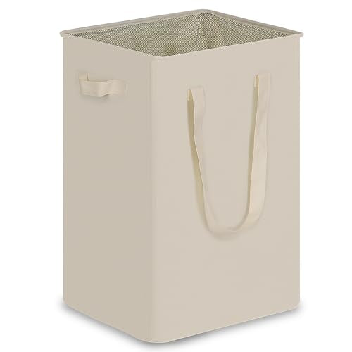 efluky Slim Laundry Basket, Narrow Laundry Hamper with Handles, Collapsible Dirty Clothes Hamper, Tall Laundry Bin for Laundry Room, Dorm and Bedroom, 90L Beige - color: Beige, size: 90L
