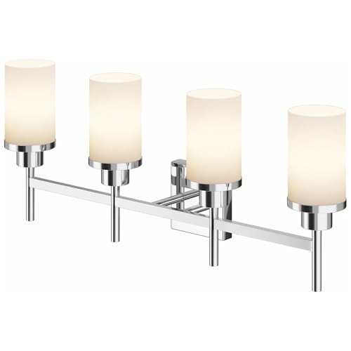 4-Light Vanity Lighting Fixtures with White Frosted Glass Shade, Polished Chrome Bathroom Wall Lamps Over Mirror for Bath Restroom Kitchen T001CH-L4 - color: Polished Chrome, size: 4-Light