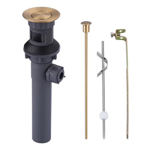 WOWOW Gold Bathroom Drain Assembly with Lift Rod and Overflow Stopper for Vessel Sink - color: Gold, style: Style B: lift rod drain
