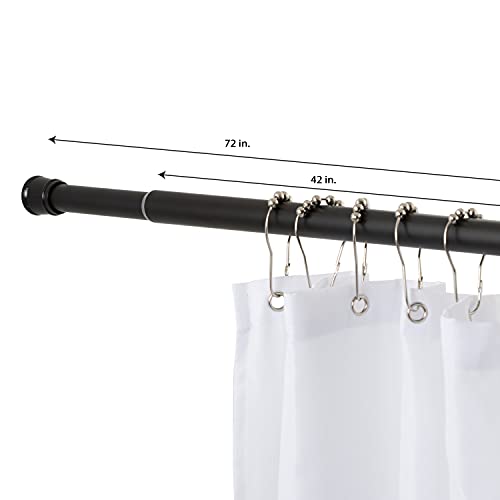 Tension Curtain Rod | Spring Loaded | Adjustable Expandable 42”-76” | Bathroom Shower Rod | Closet Pole | Room Divider | No Rust | No Drilling | Matte Black - color: Matte Black