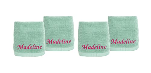 Luxury Custom Embroidered Washcloths Towel Set. Reusable Face and Body Washrags Set of Four. 100% Soft Cotton. Facial and Body Cleansing, Skin Care. (Light Teal) - color: Light Teal