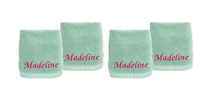 Luxury Custom Embroidered Washcloths Towel Set. Reusable Face and Body Washrags Set of Four. 100% Soft Cotton. Facial and Body Cleansing, Skin Care. (Light Teal) - color: Light Teal