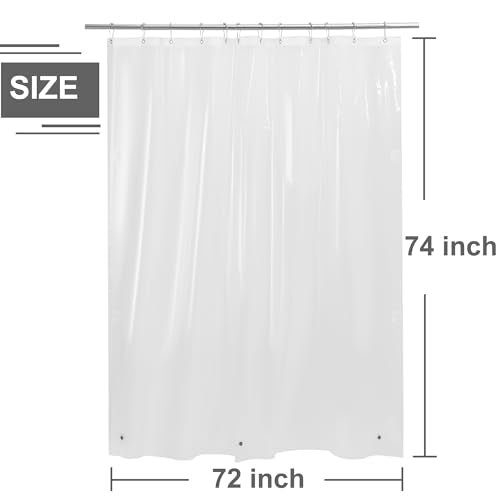 74 Inch Shower Curtain Liner with Side Magnet Clips, Clear, 72x74 | Magnetic Close to Wall & Splash Guard, 3 Bottom Magnets, Heavy Duty 72 x 74 Long Plastic Shower Liner for Bathroom - color: 8g.heavy-clear, size: 72"W x 74"L (Pack of 1)